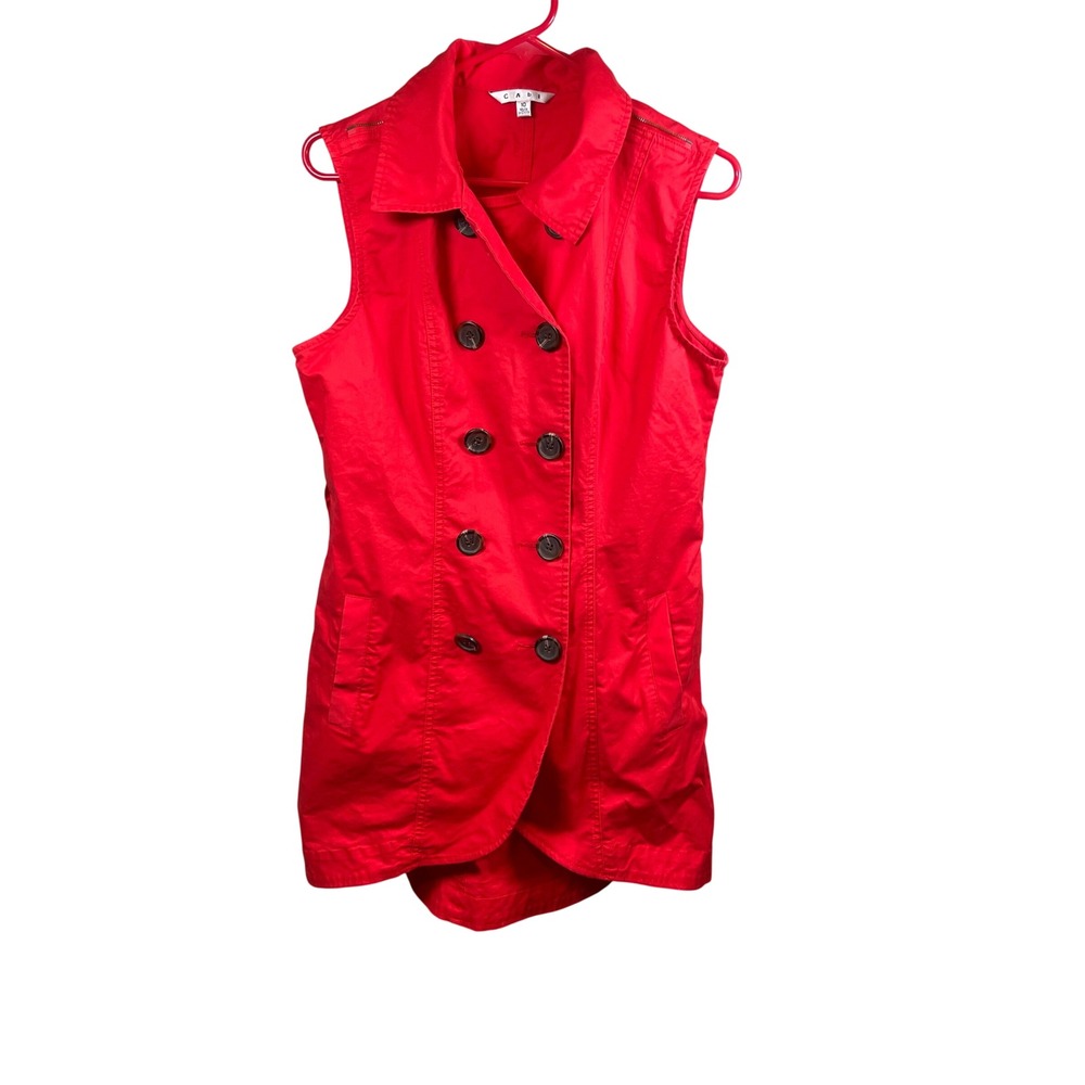 Cabi Mini Dress 10 Red Double Breasted Sleeveless Trench Coat Style